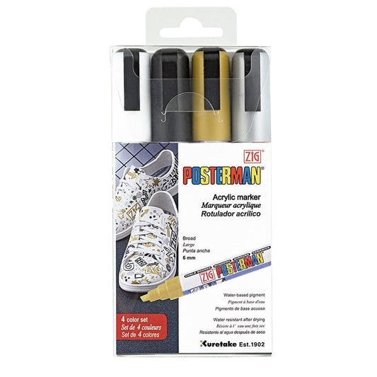 Marcador Zig Posterman PMA-50 Estojo C/4 Cores PB Metálicas