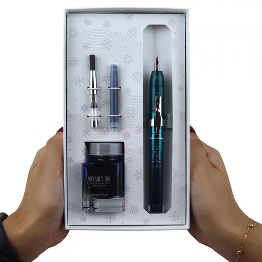 Conjunto Caneta Tinteiro Platinum Curidas F Urban Green Edição Limitada