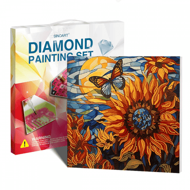 Conjunto Pintura Diamante Sinoart 30X30cm Girassol e Borboleta