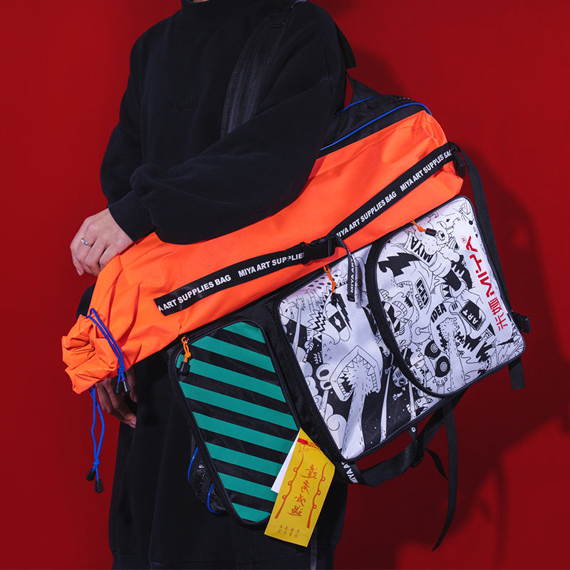 Mochila Para Materiais Artísticos Preta e Laranja Himi