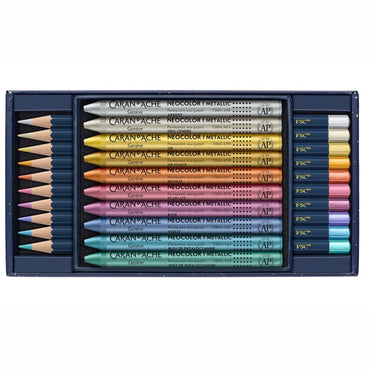 Estojo de Lápis Mixed Media Caran d'Ache Cosmic Blue Tons Metálicos