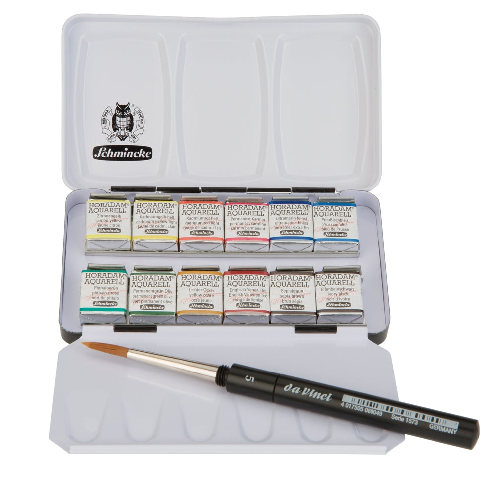 Tinta Aquarela Schmincke Horadam 12 Cores + 1 Pincel