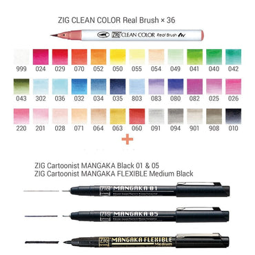 Estojo Caneta Kuretake Zig Real Brush + Mangaka
