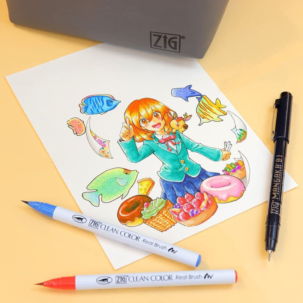 Estojo Caneta Kuretake Zig Real Brush + Mangaka