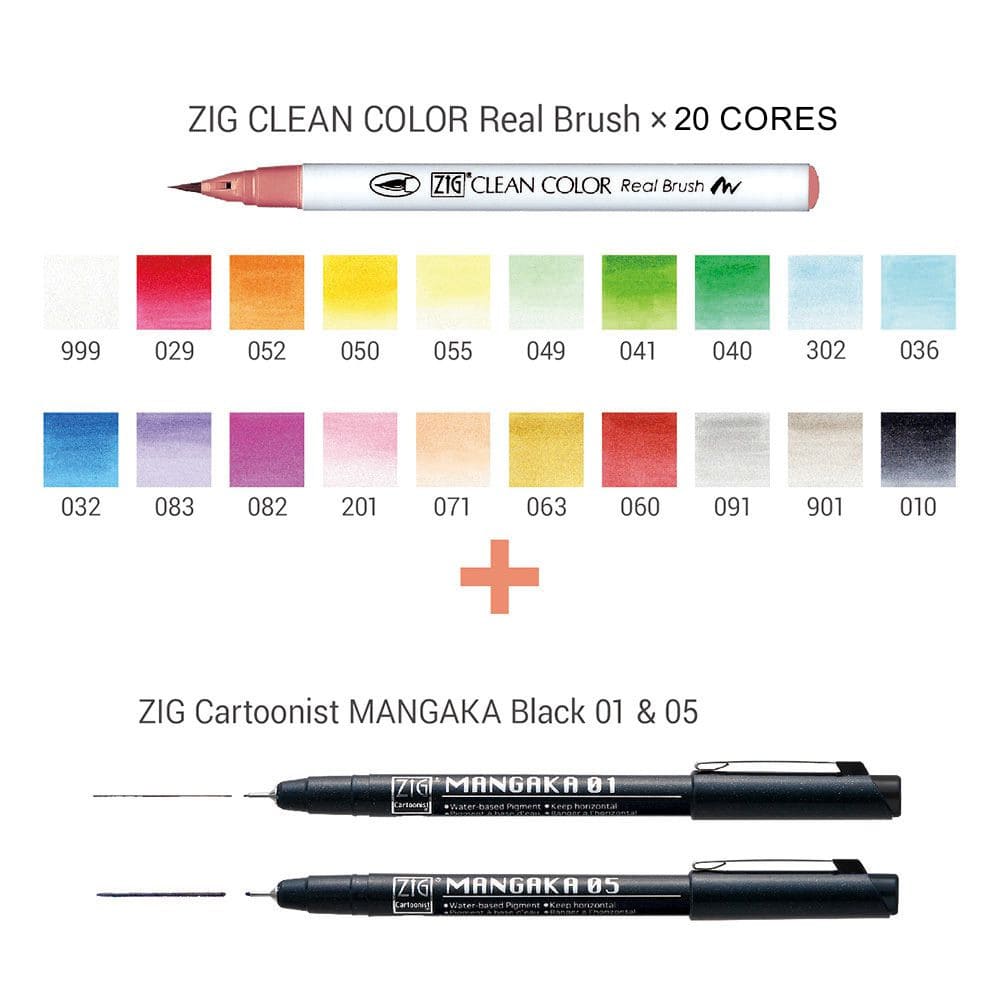 Estojo Caneta Kuretake Zig Real Brush + Mangaka