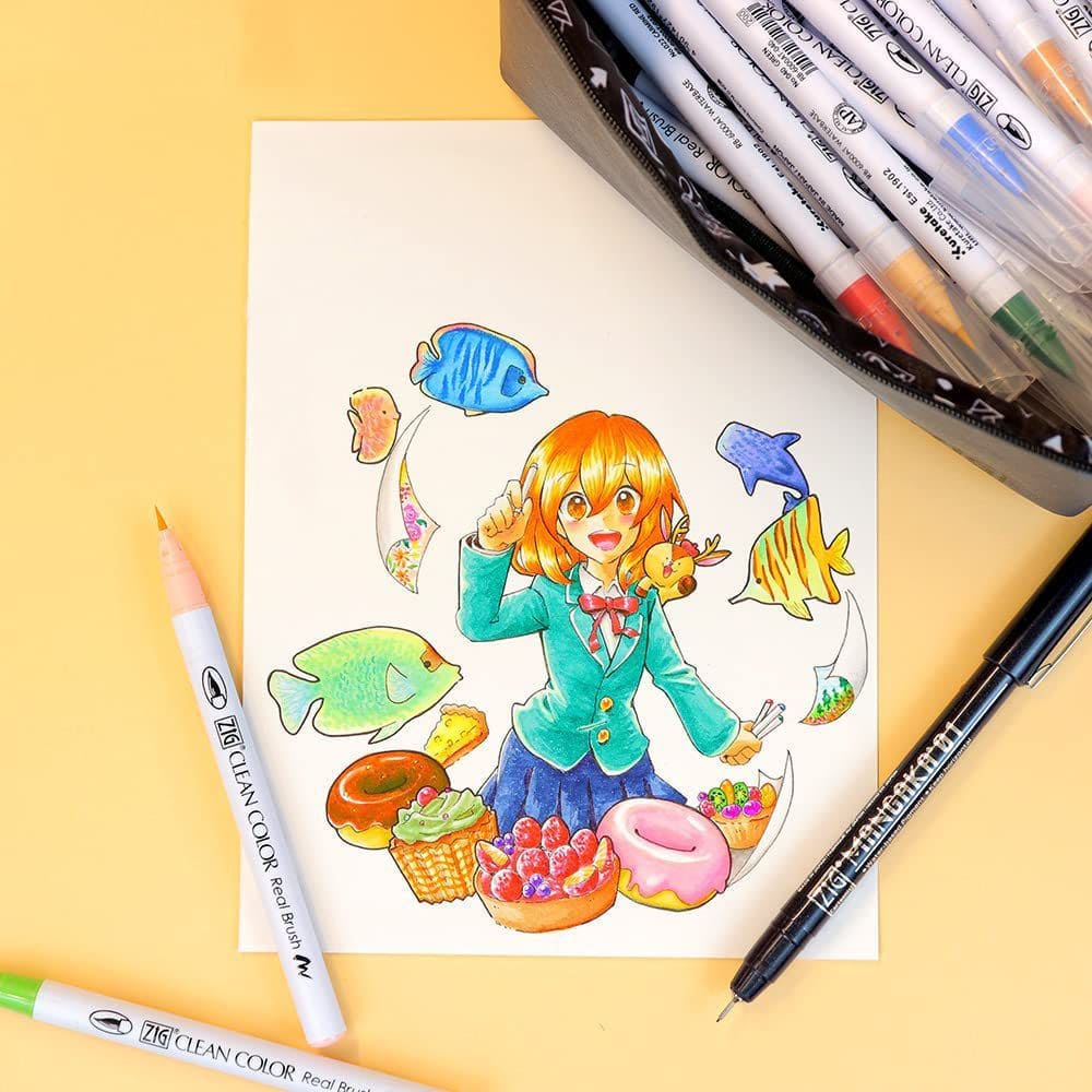 Estojo Caneta Kuretake Zig Real Brush + Mangaka