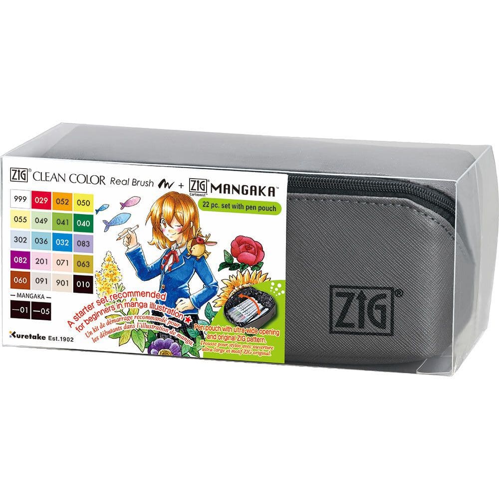 Estojo Caneta Kuretake Zig Real Brush + Mangaka