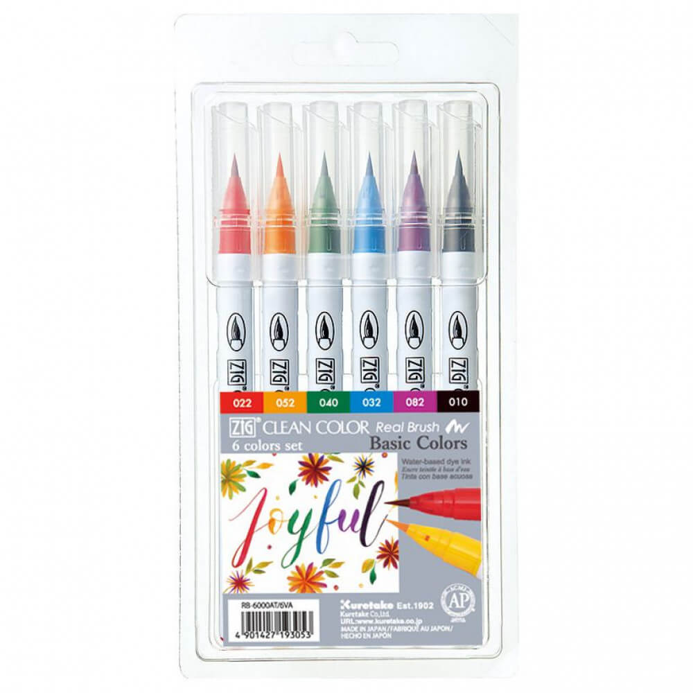 Estojo Caneta Zig Real Brush Kuretake Basic 6 Unidades