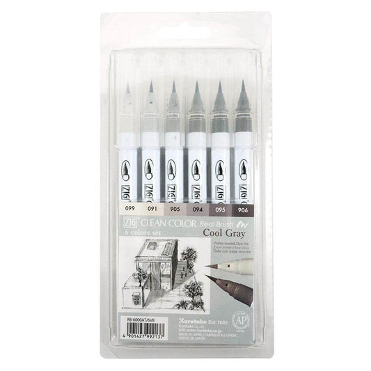 Estojo Caneta Zig Real Brush Kuretake Cool Gray 6 Unidades