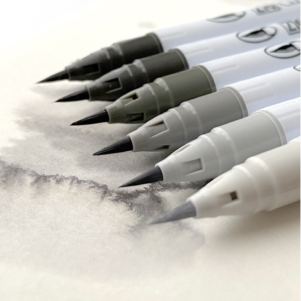 Estojo Caneta Zig Real Brush Kuretake Cool Gray 6 Unidades
