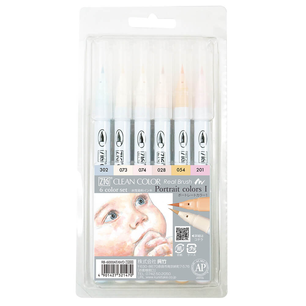 Estojo Caneta Zig Real Brush Kuretake Portrait 6 Unidades