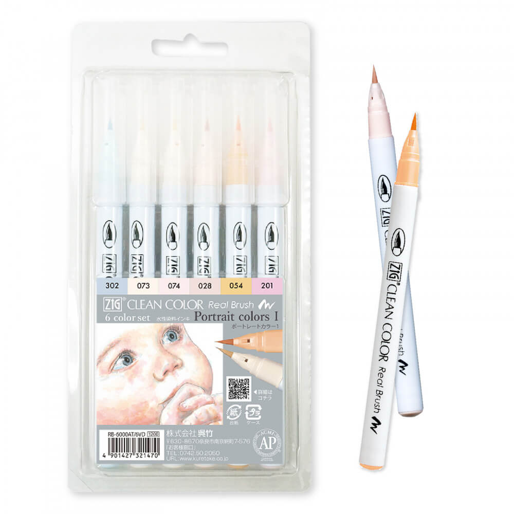 Estojo Caneta Zig Real Brush Kuretake Portrait 6 Unidades