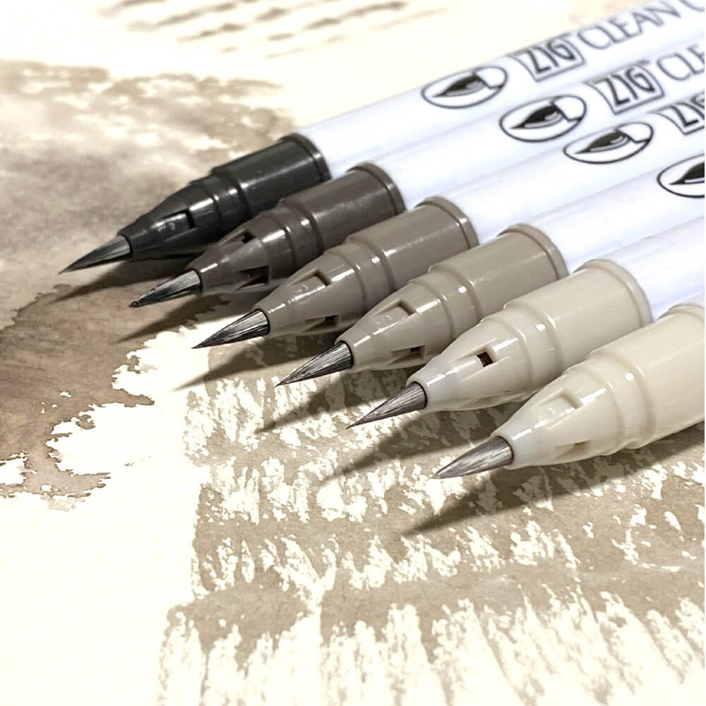 Estojo Caneta Zig Real Brush Kuretake Warm Gray 6 Unidades