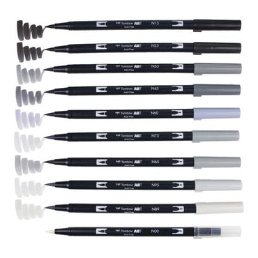 Caneta Pincel Dual Brush Tombow 10 Cores Cinzas