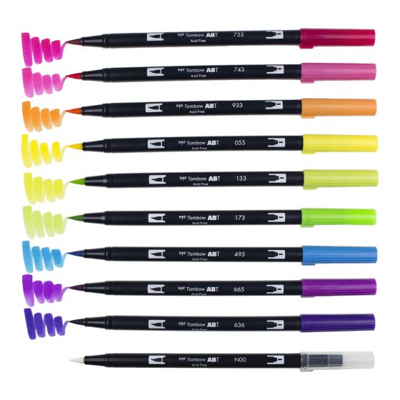 Caneta Pincel Dual Brush Tombow 10 Cores Vibrantes