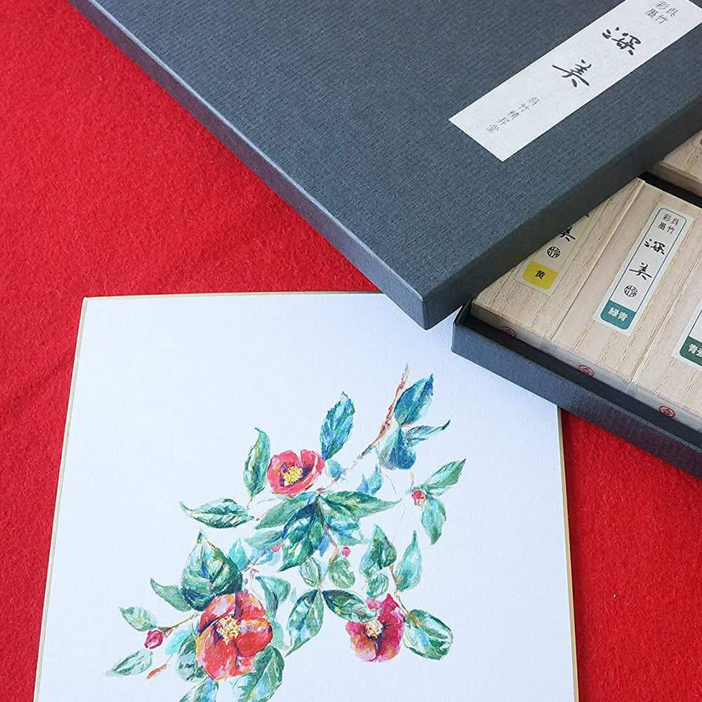 Estojo de Pintura Sumiê Kuretake Saiboku Shimbi 14 Cores