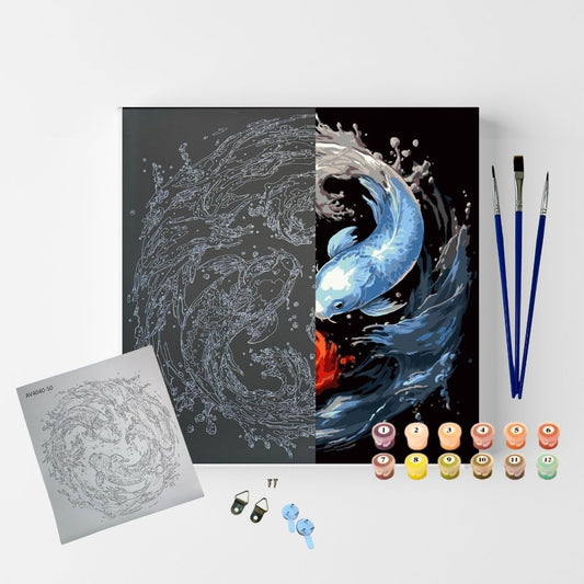 Conjunto Pintura Numerada Arte Terapia 30X30cm Carpas Coloridas