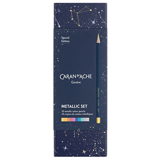 Estojo de Lápis Caran d'Ache Cosmic Blue 10 Cores Metálicas