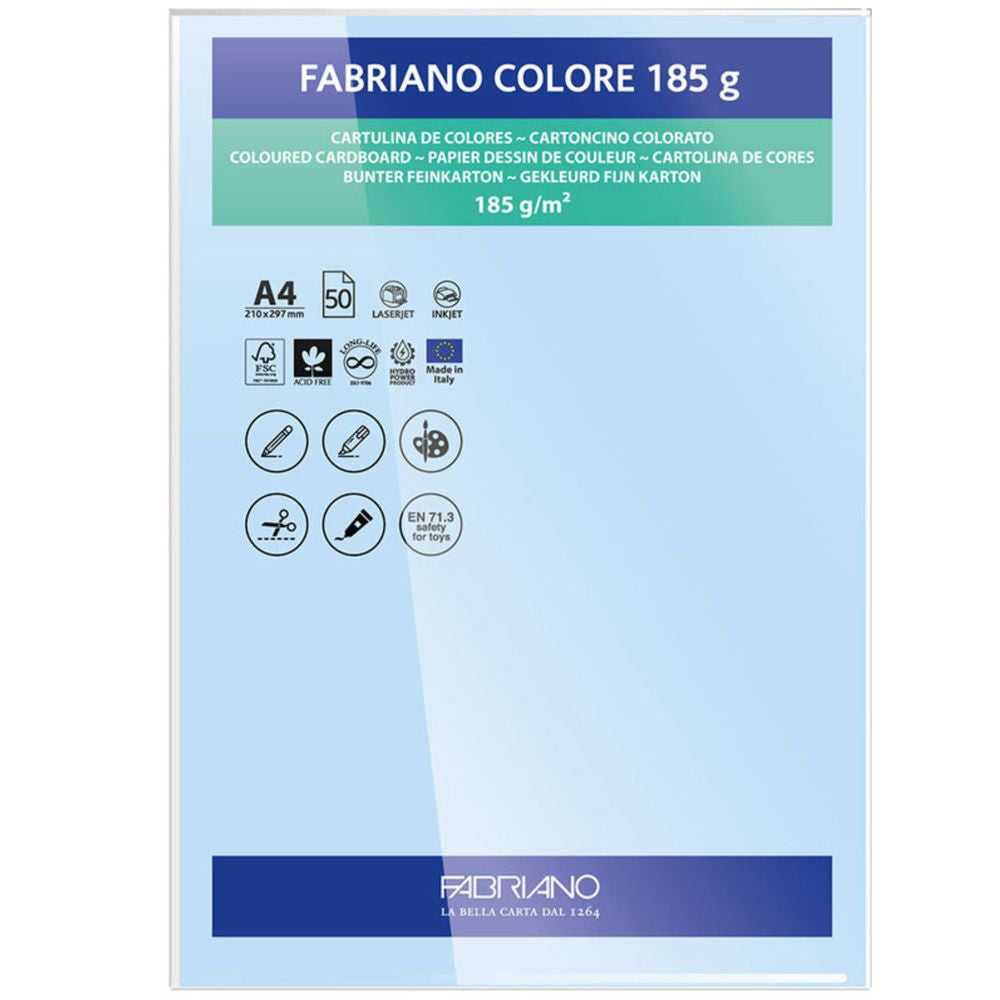 Papel Colore Fabriano Azul Cielo A4 185g/m² Pack 10 Folhas