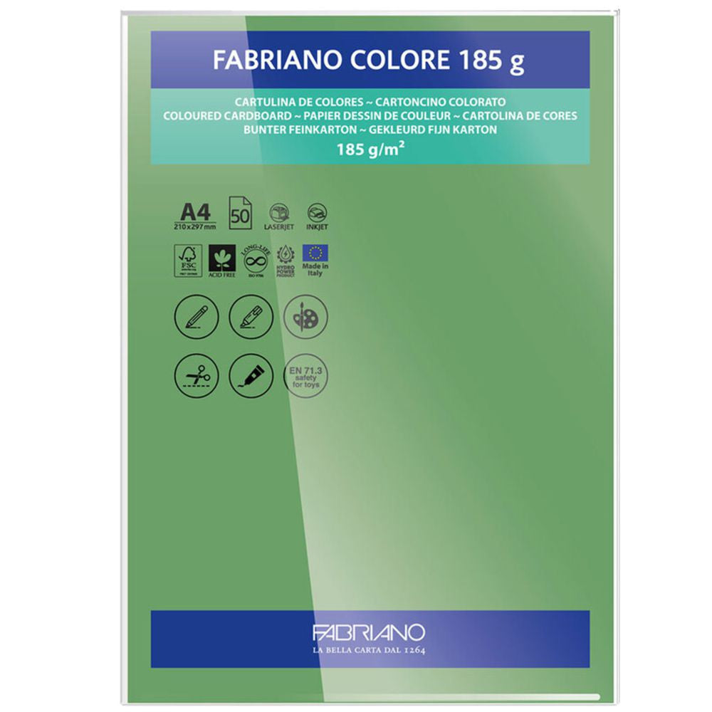 Papel Colore Fabriano Verde Intenso A4 185g/m² Pack 10 Folhas