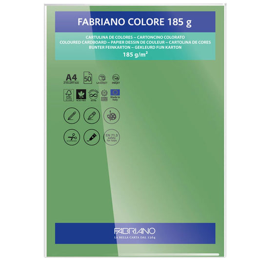 Papel Colore Fabriano Verde Intenso A4 185g/m² Pack 10 Folhas