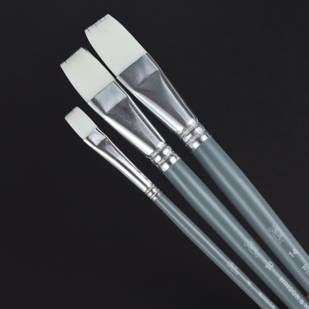 Kit Pincéis Winsor & Newton Foundation Chato Acrílico 3 Unidades