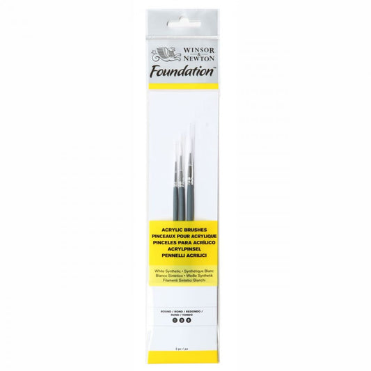 Kit Pincéis Winsor & Newton Foundation Redondo Acrílico 3 Unidades