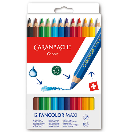 Lápis Aquarelável Jumbo Fancolor Caran d'Ache 12 Cores