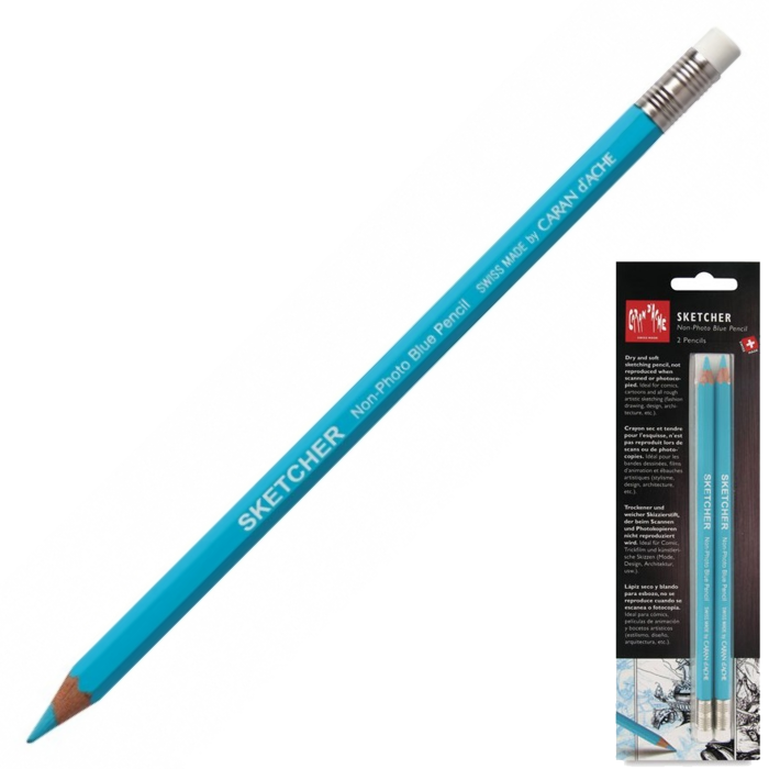 Lápis Azul Apagável Sketcher Caran d'Ache 02 Unidades