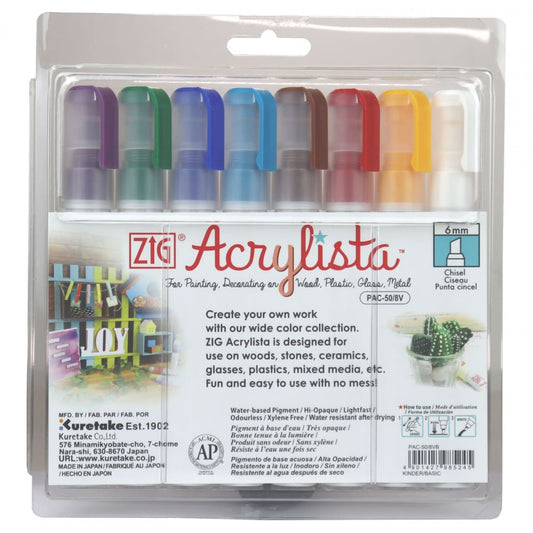 Marcador Artístico Zig Acrylista Kuretake 08 Basic Cores PAC-50/8VB