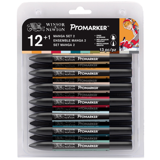 Marcador Promarker Mangá Set 2 12 Cores + Blender Winsor & Newton