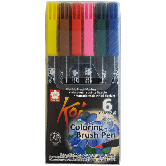 Caneta Ponta de Pincel Koi Sakura 6 Cores Básicas