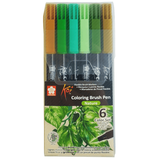 Caneta Ponta de Pincel Koi Sakura 6 Cores Natureza