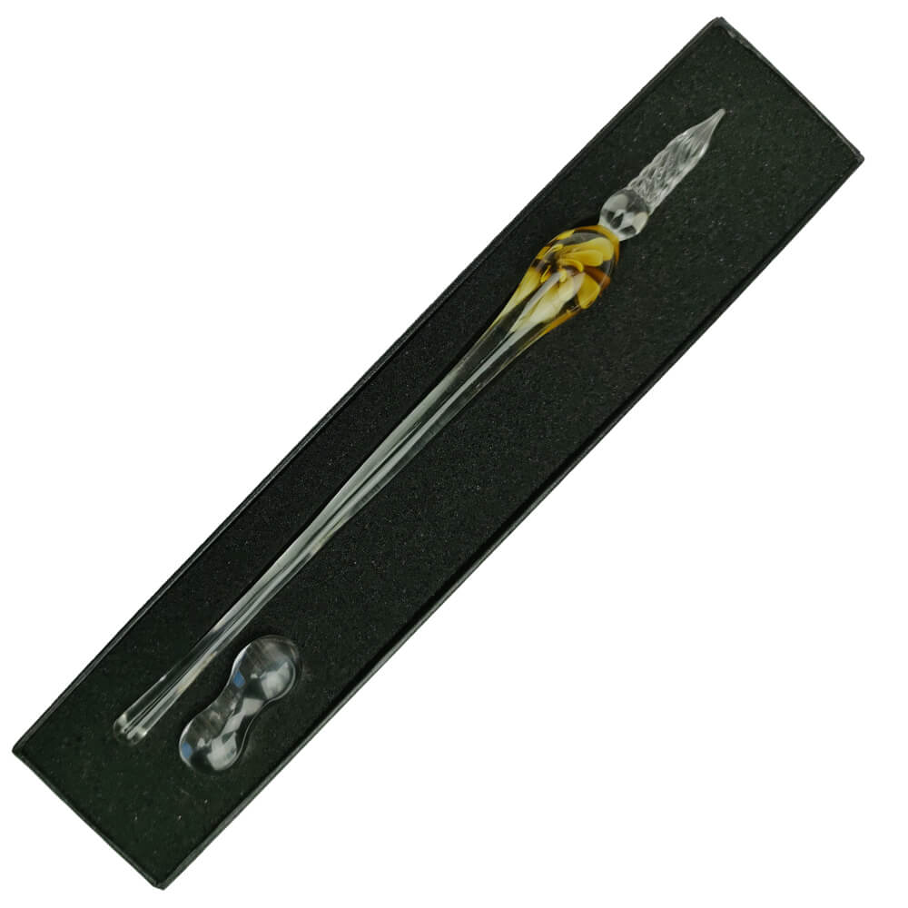 Pena de Vidro Para Caligrafia Floral Amarela