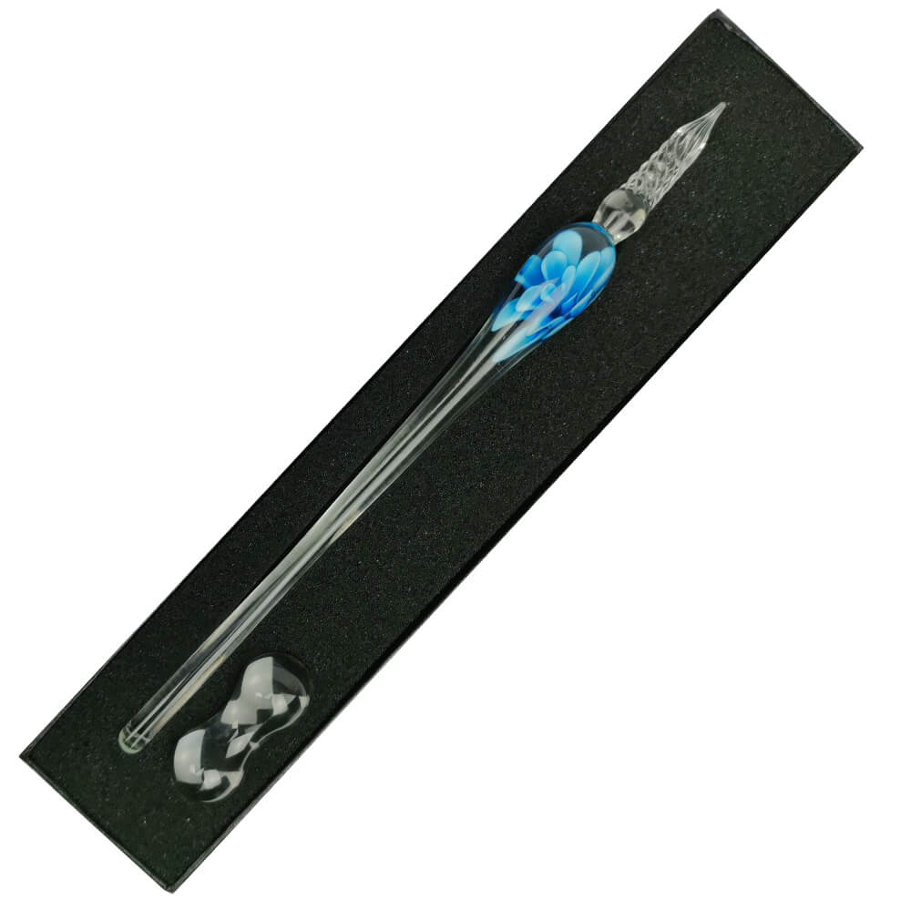 Pena de Vidro Para Caligrafia Floral Azul