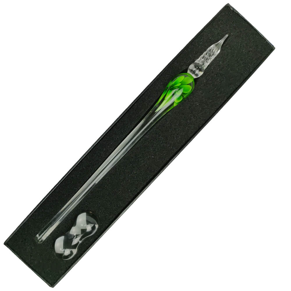 Pena de Vidro Para Caligrafia Floral Verde