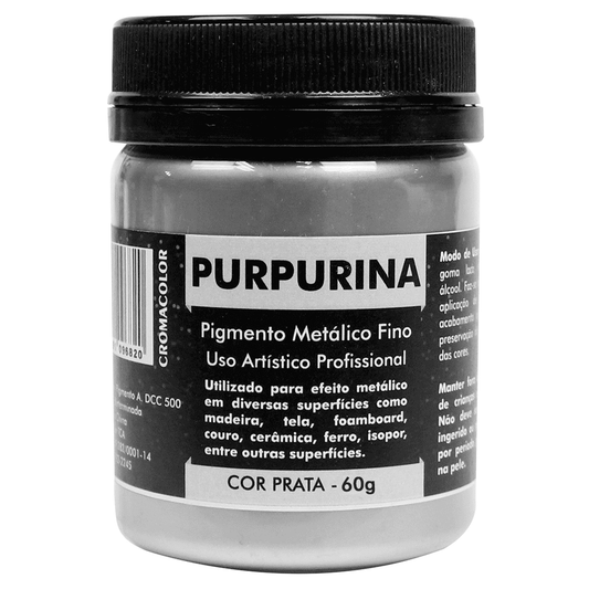 Purpurina em Pó Prata 60g Cromacolor