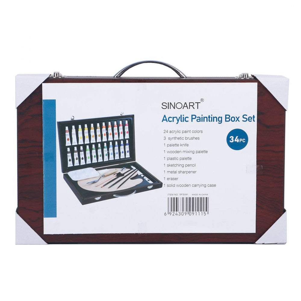 Estojo Tinta Acrílica Premium Box Sinoart 34 Peças