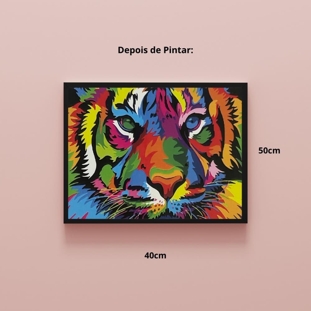 conjunto pintura numerada arte terapia 40x50cm tigre colorido
