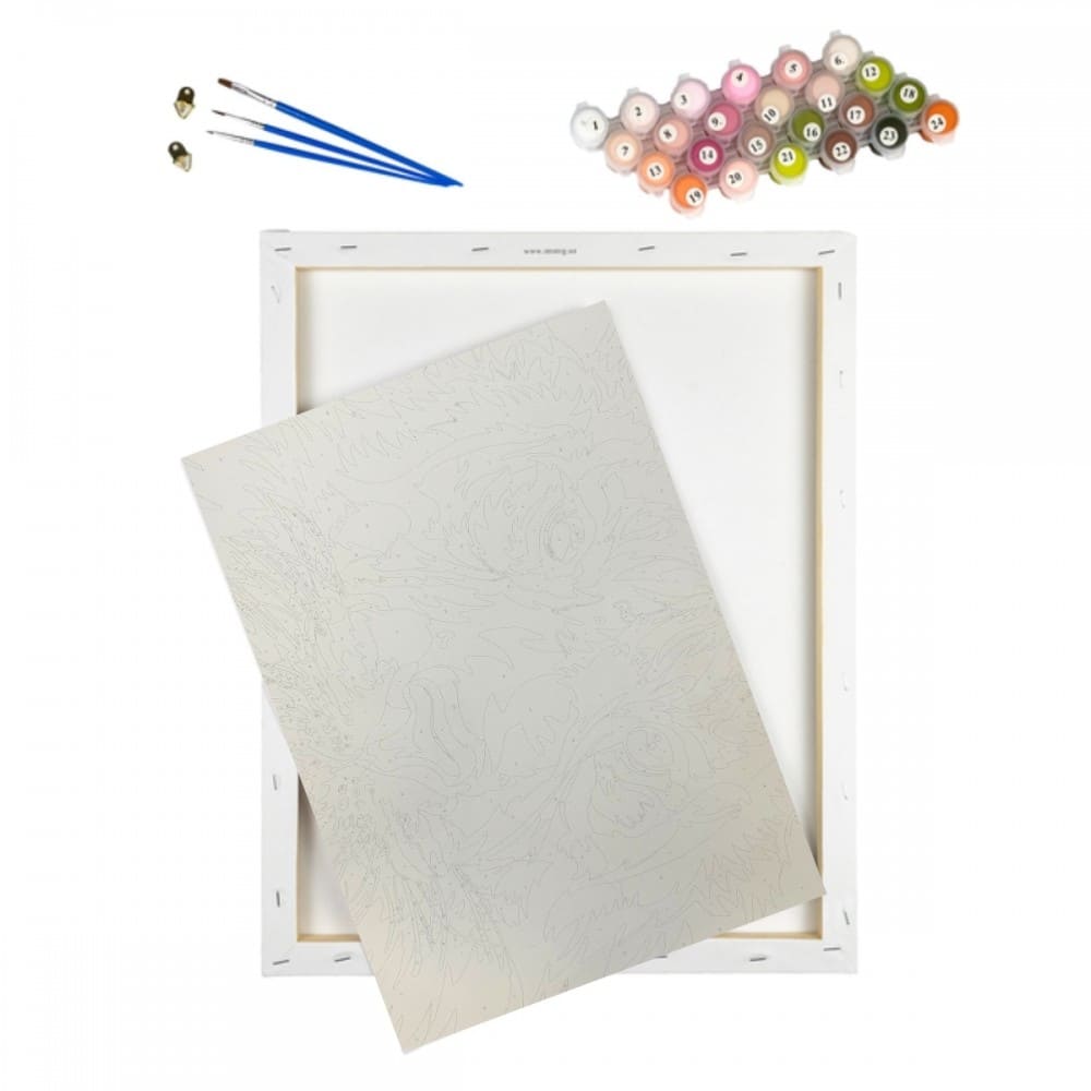 conjunto pintura numerada arte terapia 40x50cm tigre colorido