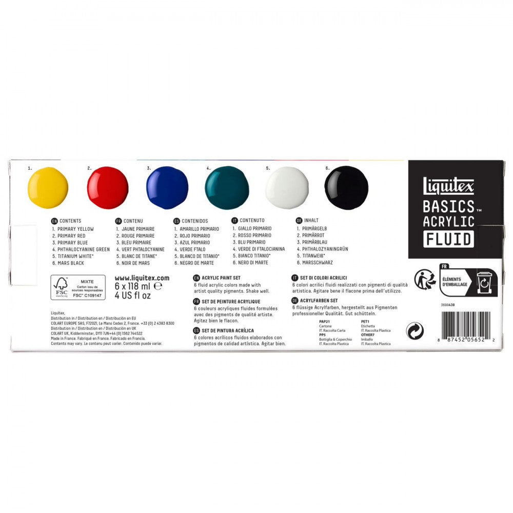 Tinta Acrílica Fluída Liquitex Basics 118ml 6 Cores