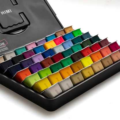 Estojo Preto C/ Tinta Guache Profissional Himi 56 Cores (Tradicionais/Metálicas/Neon)