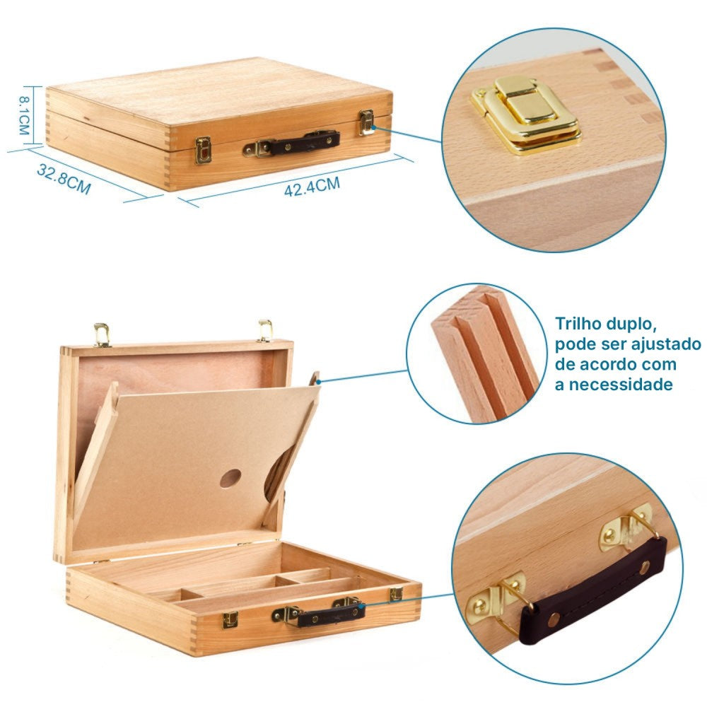 Maleta de Pintura de Madeira com Paleta Sinoart Grande