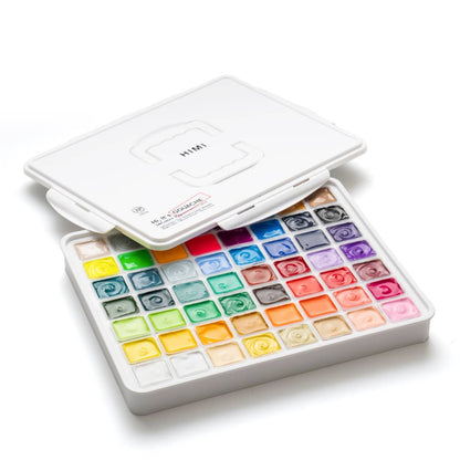 Estojo Branco C/ Tinta Guache Profissional Himi 56 Cores (Tradicionais/Metálicas/Neon)