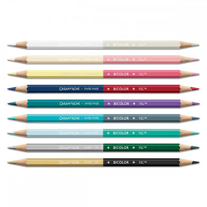 Lápis Caran d'Ache Bicolor C/9 + Pincel Edição Especial Alpine Frost