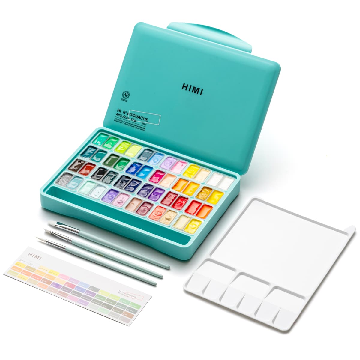 Tinta Guache Profissional Himi 48 Cores + 3 Pincéis