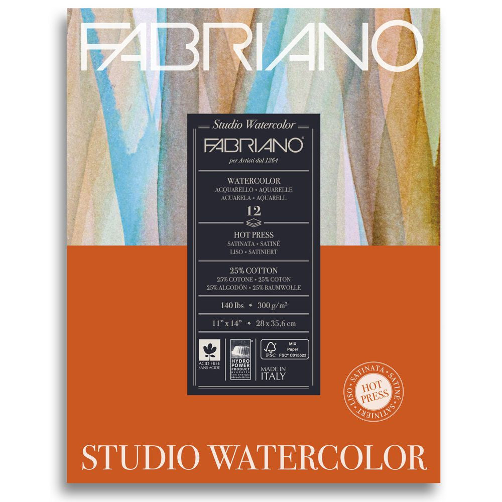 Bloco de Papel Para Aquarela Studio Satinado Fabriano 300g/m² 28x35,6cm 12 Folhas