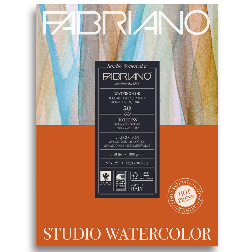 Bloco de Papel Para Aquarela Studio Satinado Fabriano 300g/m² 22,9x30,5cm 50 Folhas