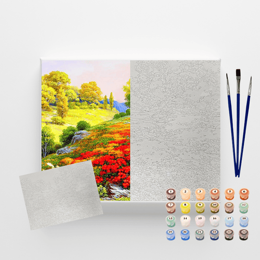 Conjunto Pintura Numerada Arte Terapia 40X50cm Paisagem de Campo