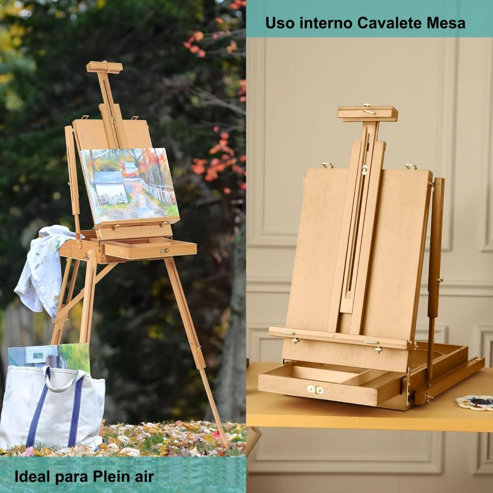 Cavalete de Campo e Estúdio Estilo Francês Grande em Madeira Sinoart